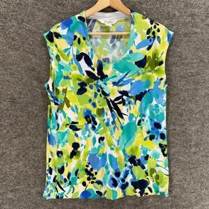 TanJay Blouse Women 1X Plus Blue Colorblock Sleeveless Wide Strap Round Neck